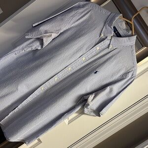 Ralph Lauren Navy and White Striped Button Down Shirt seersucker